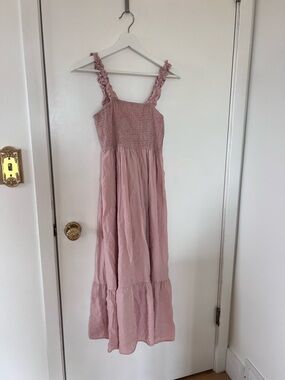 Women’s Pink Smocked Maxi Dress with Ruffle Straps